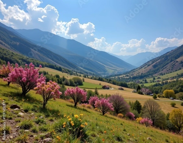 Fototapeta wind currents slowed by gentle hills peaceful calm atmosphere in valley sheltered climate conditions