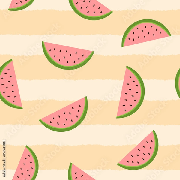 Fototapeta Seamless pattern with watermelon slices. Striped background painted by hand with a rough brush.
