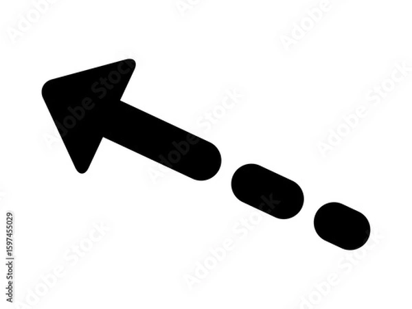 Obraz 長い矢印　破線　左向き　斜め　黒