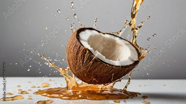 Obraz  Brown Coconut Chunks and Juice 