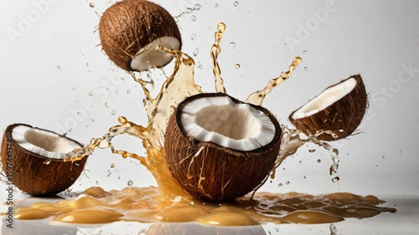 Obraz  Brown Coconut Chunks and Juice 