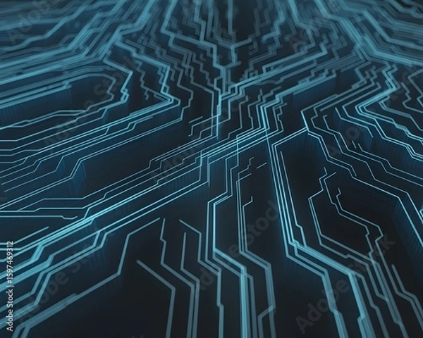 Obraz Glowing blue circuit board pathways technology lines