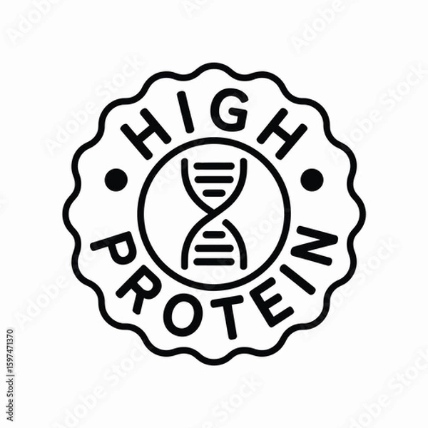 Obraz High protein label icon with DNA symbol in black and white