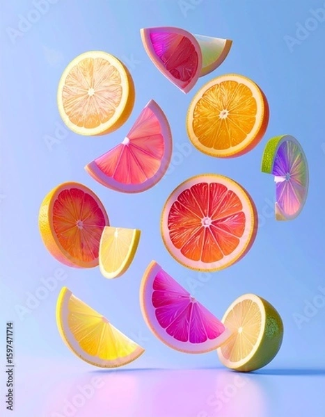Fototapeta sliced fruits floating in the air