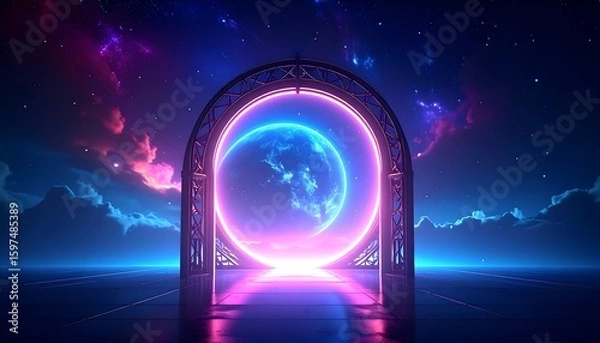Fototapeta Futuristic archway portal to another world