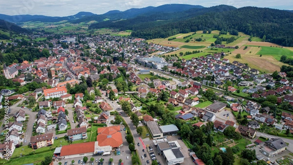 Fototapeta Aerial view around the old town in the city Zell, 77736 on an sunny spring day	