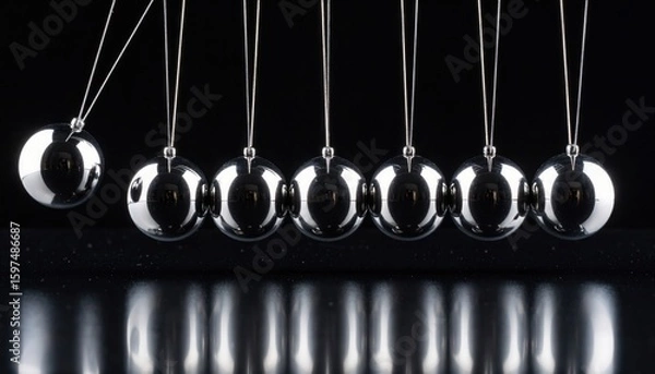 Fototapeta Newton's cradle demonstrating momentum and energy transfer perfect for illustrating physics, leadership, cause and effect or business innovation concepts