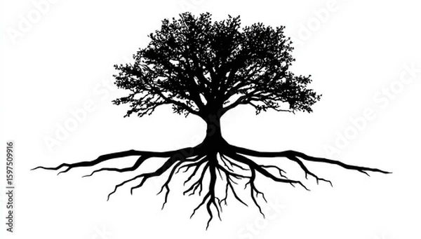Fototapeta Silhouette of a large tree with extensive roots (3)