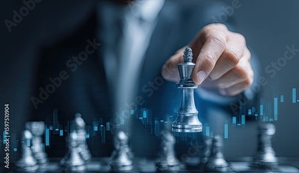 Obraz Businessman playing chess with a king