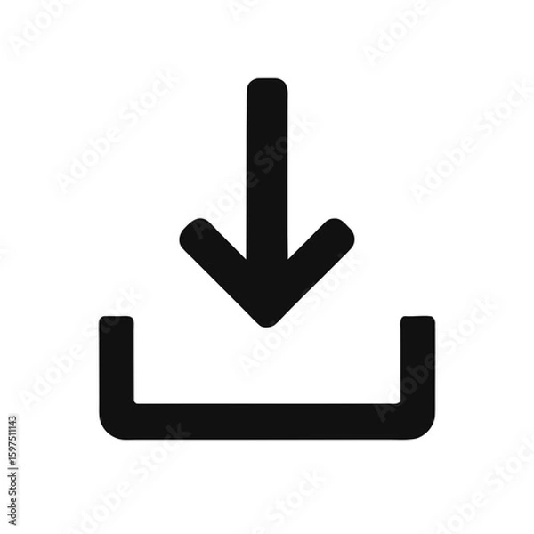 Fototapeta Black download icon with arrow pointing down into a box