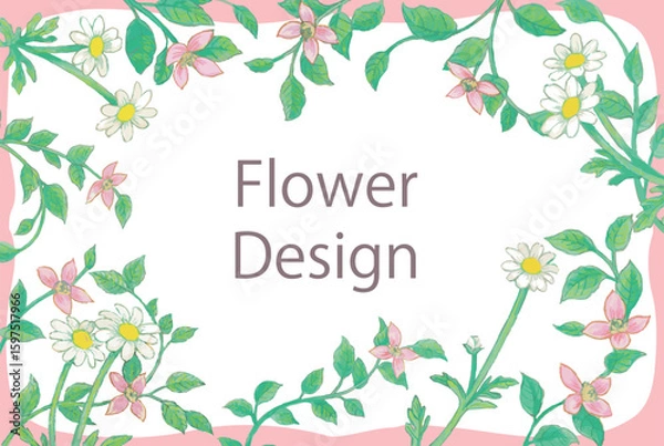 Fototapeta 花のデザインフレーム。水彩風、ベクターイラスト素材。