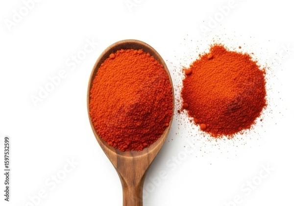 Obraz Rustic wooden spoon filled with vibrant red paprika powder spice orange