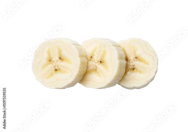 Fototapeta Three round banana slices arranged horizontally on fruit food