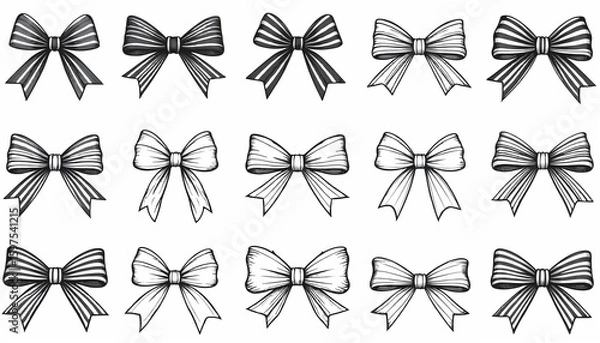 Obraz Simple bow vector. Collection of a various black and white bow pattern.