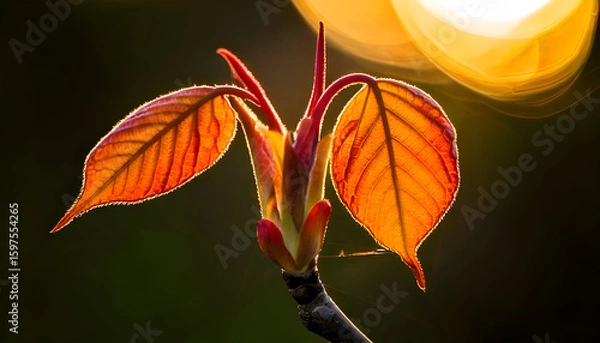 Fototapeta A close-up of vibrant leaves with a soft glow in the background.