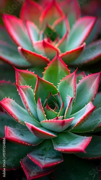 Obraz A close-up of vibrant succulents with pink-tipped leaves.