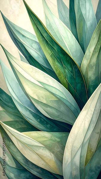 Fototapeta A close-up view of layered green and blue leaves, showcasing natural beauty and texture.