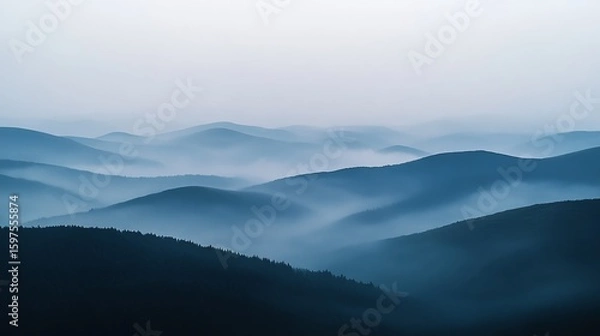 Obraz Misty mountain range, soft blue hues