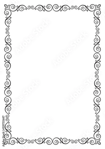 Fototapeta Ornate rectangular black frame for page decoration, title, card, label. A3 page proportions.