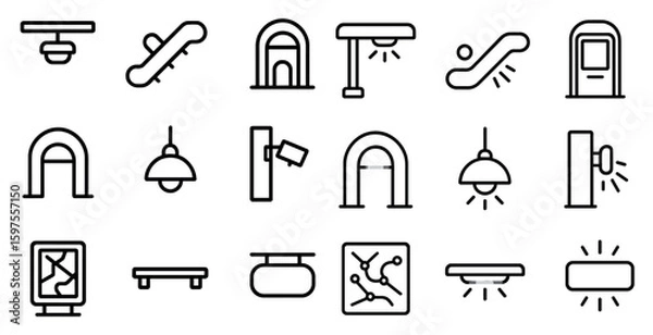 Fototapeta Security and surveillance icons set - linear, outline, monitoring and safety symbols