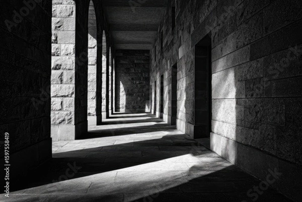 Fototapeta Sunlight filters a stone walkway