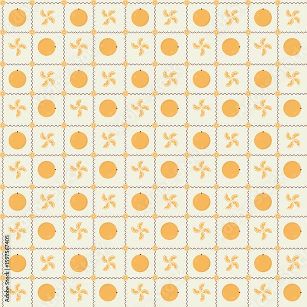 Fototapeta Fresh Oranges seamless pattern with wavy lines