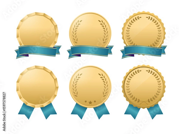 Fototapeta 表彰感のあるリボン付きメダルとメダルのセット素材（実績 ランキング 満足度 信頼感 ベクター）
