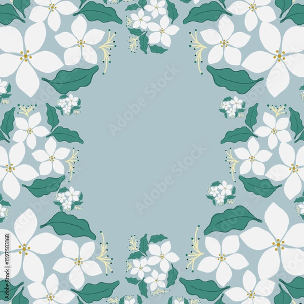 Fototapeta Jasmine flower pattern, seamless, Thai pattern, fabric pattern for textile, wallpaper, card, clothing, sarong, batik, wrapping, embroidery, printing, background, cover, carpet, illustration.