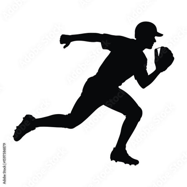 Fototapeta Base Stealer Silhouette, Vector, Illustration, Outline, Line Art, Icon, White Background.