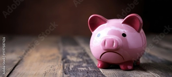 Fototapeta The Sad Piggy Bank Symbolizing Financial Concerns and Savings Challenges