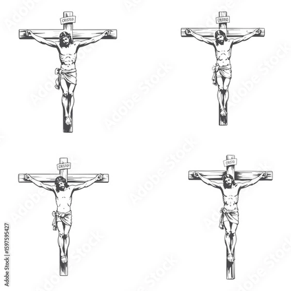 Fototapeta Four Renditions of Jesus Christ on the Cross Vector Art
