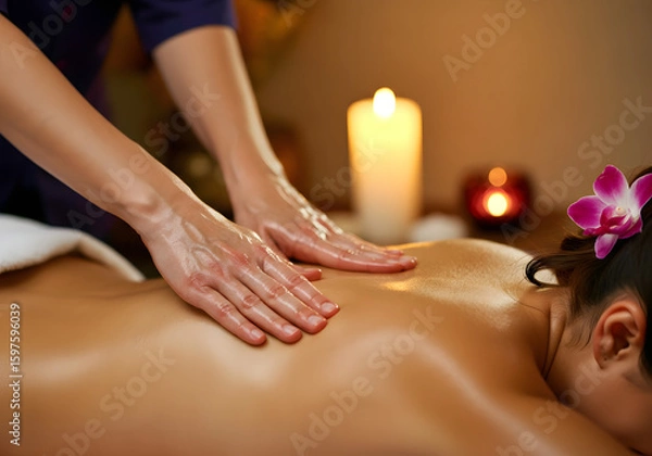 Fototapeta Relaxing Spa Massage with Candle Light