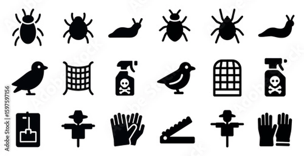 Fototapeta Pest control solid icons set – filled, silhouette, infestation and extermination symbols