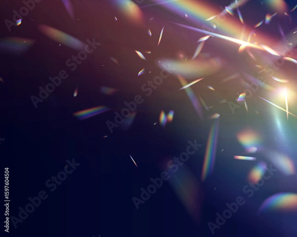 Fototapeta Transparent light refraction pattern for adding effects to backgrounds and objects. Holographic falling confetti glitters isolated on transparent background.
