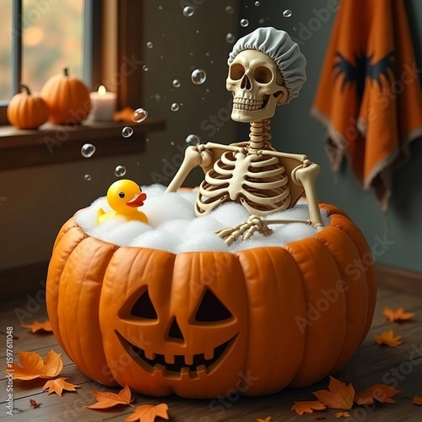 Fototapeta Skelton Taking a Bath