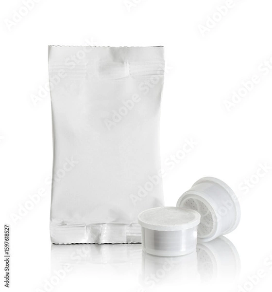 Obraz Wrapper with capsules for extracting hot drinks from automatic machines, outlined on white