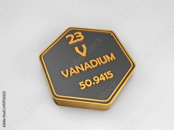 Fototapeta 
Vanadium - V - chemical element periodic table hexagonal shape 3d render