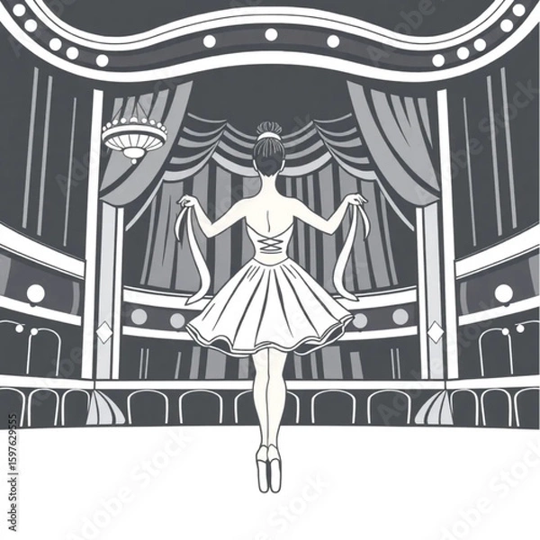 Fototapeta A ballet dancer tying ribbons before a performance in a grand theater