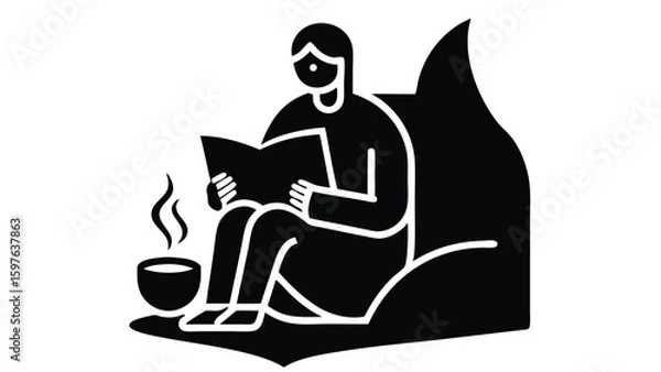 Fototapeta Cozy Cat Reading Nook Illustration with Person Holding Book in Comfortable Setting