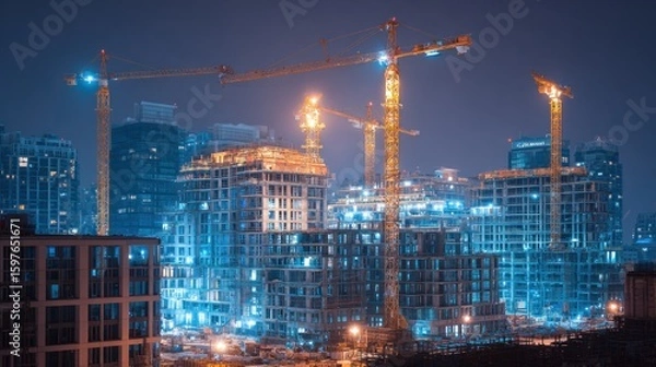 Obraz Cityscape at night under construction