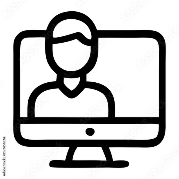 Fototapeta Simple Line Drawing Person on Screen Computer Education Icon