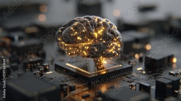 Obraz Human brain on circuit board