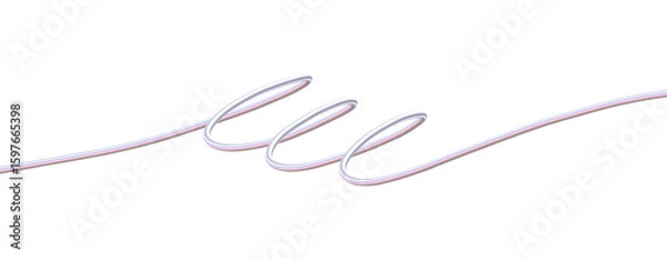 Fototapeta Continuous Pearlescent 3D Swirl Line Art. Iridescent Pink Metallic Loops Isolated on White Background. Abstract Flowing Ribbon Shape.
