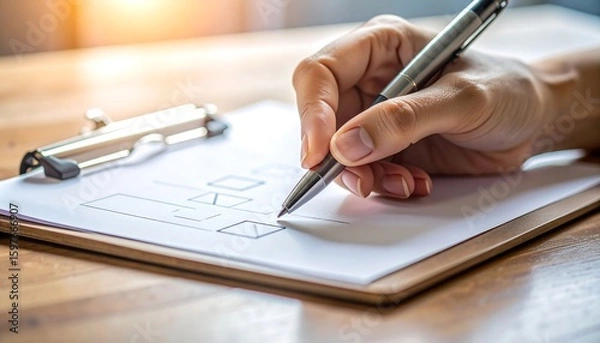 Fototapeta Hand drawing UI mockup on clipboard