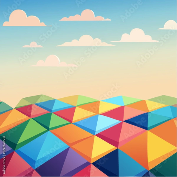 Fototapeta Cover template with vibrant perspective geometric prism shapes