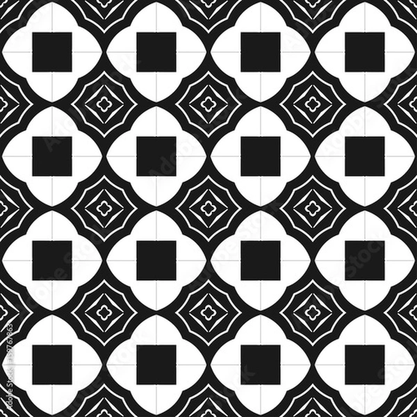 Fototapeta Geometric abstract background. Seamless black and white pattern. Vector illustration for wallpaper, fabric, oilcloth, textile, wrapping paper and other design