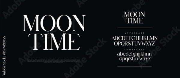 Fototapeta Moon Time elegant serif font logo. Luxury typography with classic uppercase and lowercase letters. Stylish modern design for fashion, branding, and editorial use. Vector illustration.