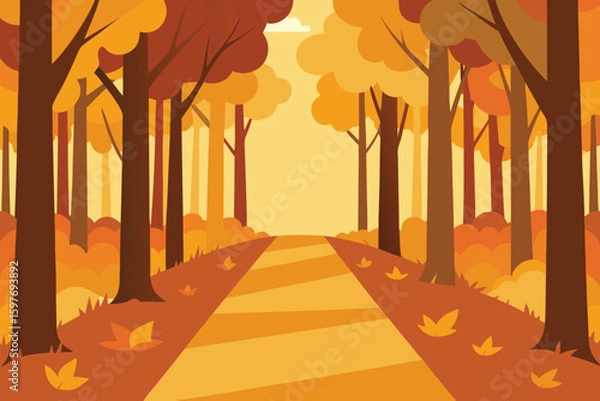 Fototapeta A scenic path through a beautiful autumn forest with golden foliage