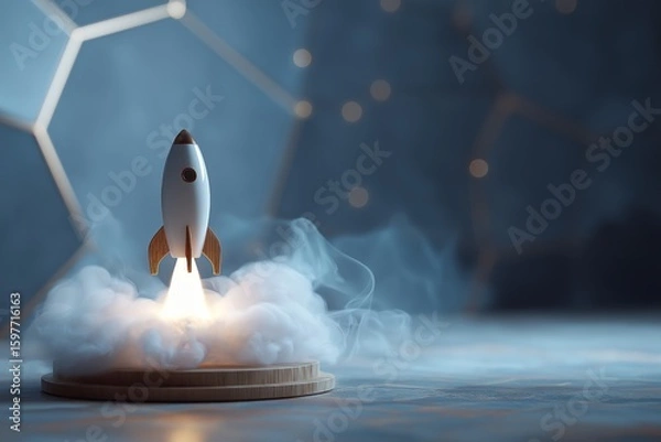 Fototapeta Rocket Model Launches from Startup Table
