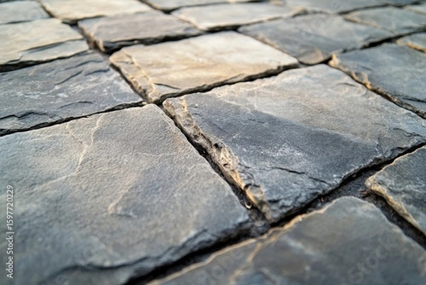 Fototapeta Close-up texture of stone paving or a wall, made from natural stone. This image is perfect for design and dcor purposes, showcasing the raw beauty of nature's materials, Generative AI